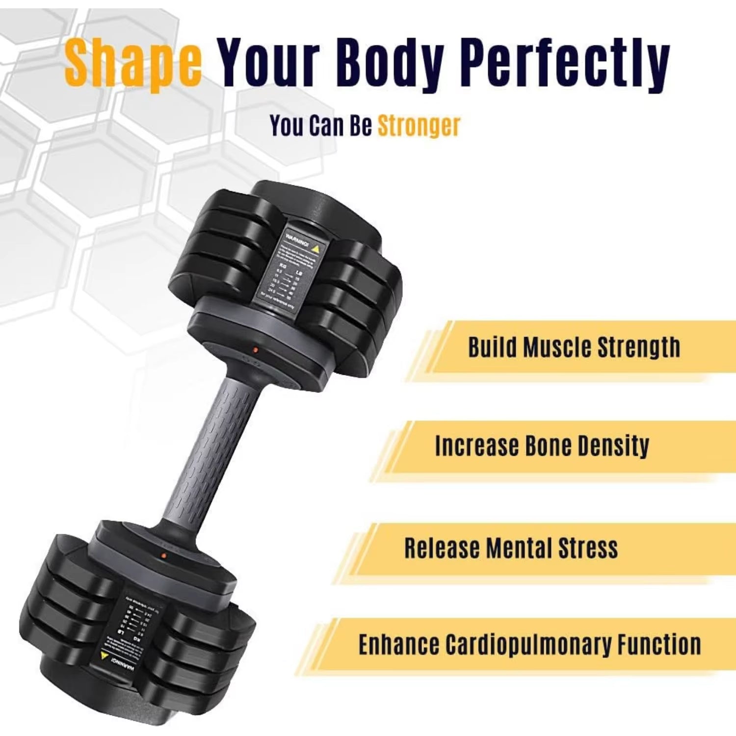 49KG Pair Adjustable Dumbbells, 24.5KG 5-In-1 Dumbbell Set with Anti-Slip Fast Adjust Turning Handle for Body Workout Fitness