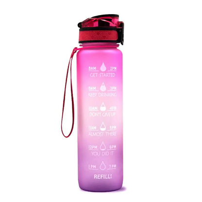 1L Tritan Material Water Bottle with Bounce Cover Time Scale Reminder Frosted Leakproof Cup for Outdoor Sports Fitness