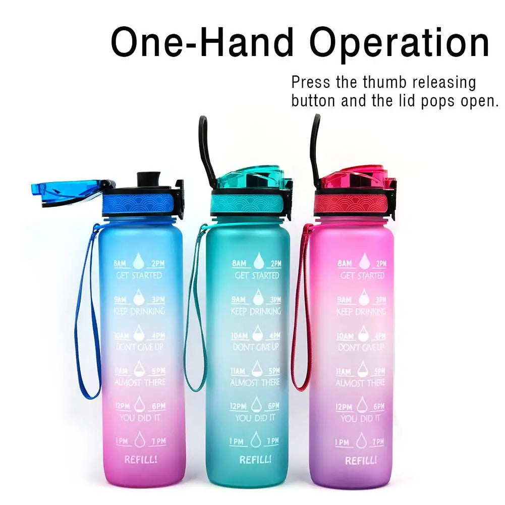 1L Tritan Material Water Bottle with Bounce Cover Time Scale Reminder Frosted Leakproof Cup for Outdoor Sports Fitness