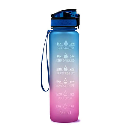 1L Tritan Material Water Bottle with Bounce Cover Time Scale Reminder Frosted Leakproof Cup for Outdoor Sports Fitness