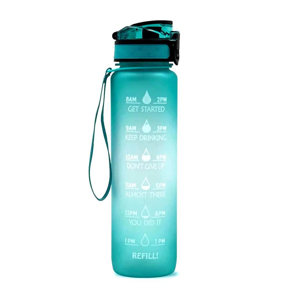 1L Tritan Material Water Bottle with Bounce Cover Time Scale Reminder Frosted Leakproof Cup for Outdoor Sports Fitness