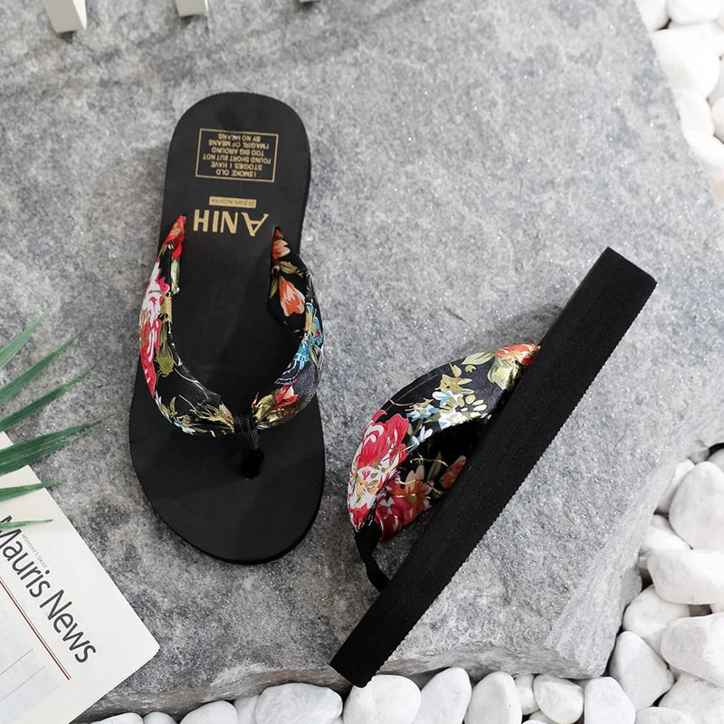 Women Summer EVA Bohemian Satin Ribbon Female Flip Flop