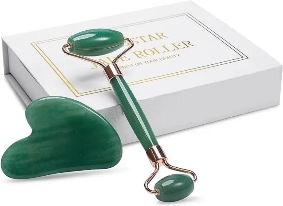 Natural Jade Roller Gua Sha Set Facial Body Massager